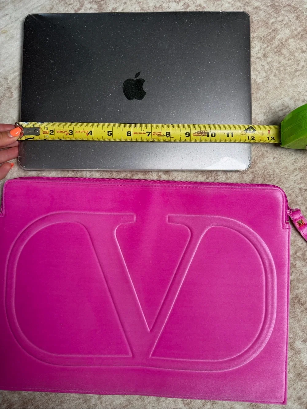 Valentino Garavani Hot Pink Velvet Tablet / Computer Sleeve Pouch 15” Wide